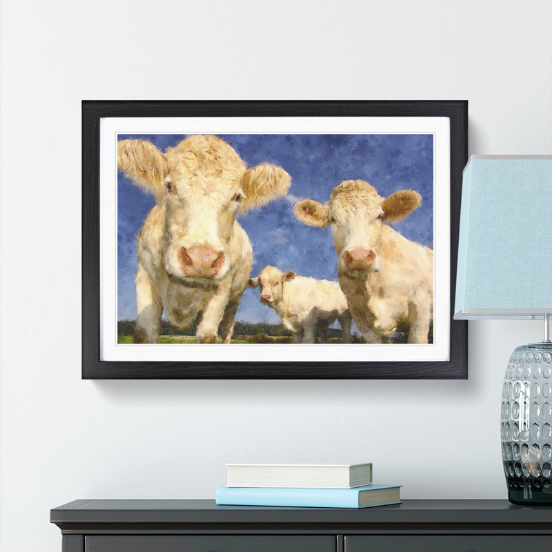 Three Dairy Cows - Picture Frame Graphic Art Print, 45cm H x 63cm W x 2cm D, Black Framed