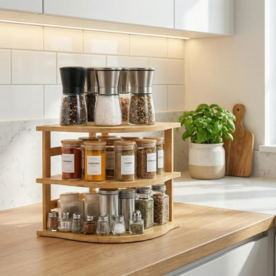Étagère d'angle à 3 niveaux en bambou, organisateur de rangement de comptoir de cuisine, support d'armoire pour l'organisation de garde-manger, salle de bain, bureau, 9,5 po x 9,5 po x 9,5 po