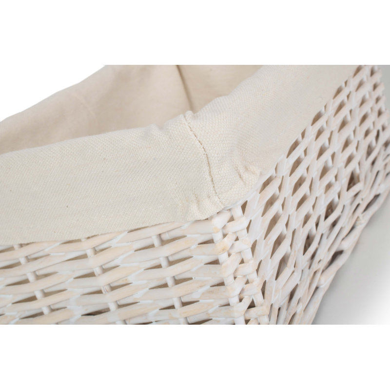 Shinde Wicker Lined Storage Basket, 14cm H x 30cm W x 18cm D, White Wash