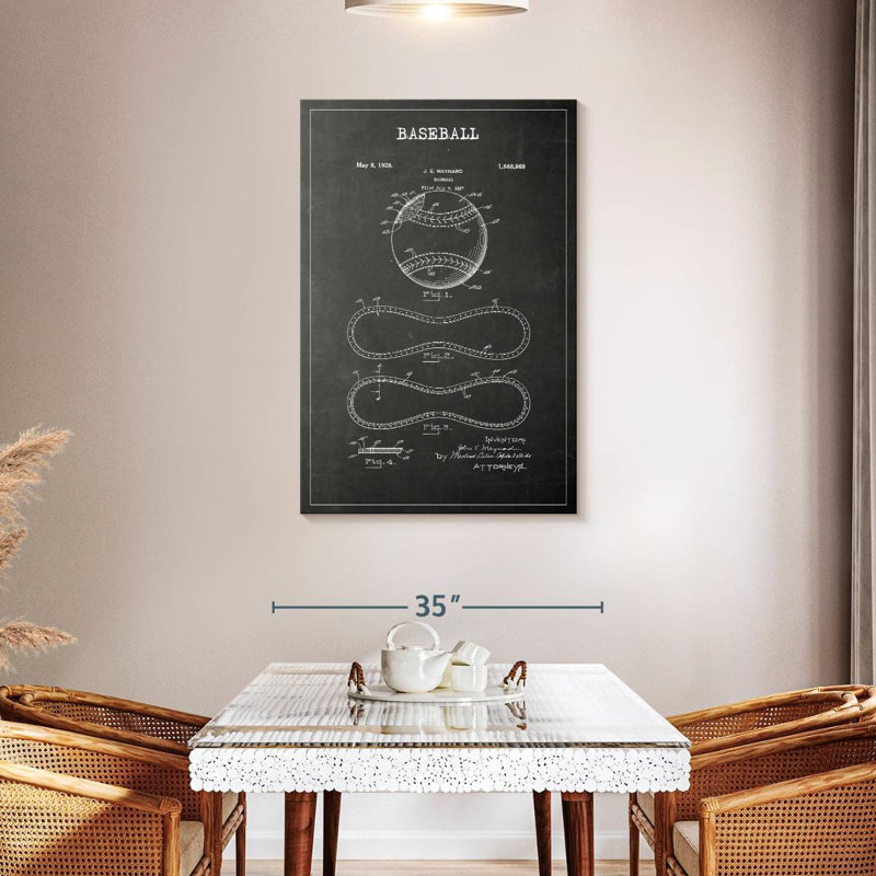 Baseball BW, brevet sur toile, H 30 po x l 45 po x P 1,25 po