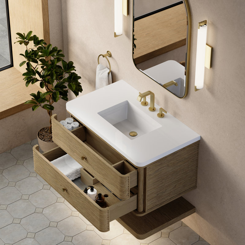 Allamari 36" W Single Vanity, White Zeus Silestone, 8" Widespread, Dune Mist