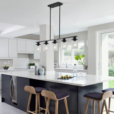 5-Light Chandelier With Clear Glass Shades Metal Frame Hanging Ceiling Light Fixture (No Bulbs)