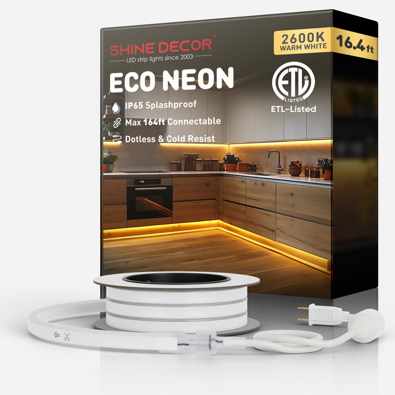Cordon lumineux néon 120V Shine Decor 2600K blanc chaud, 197"