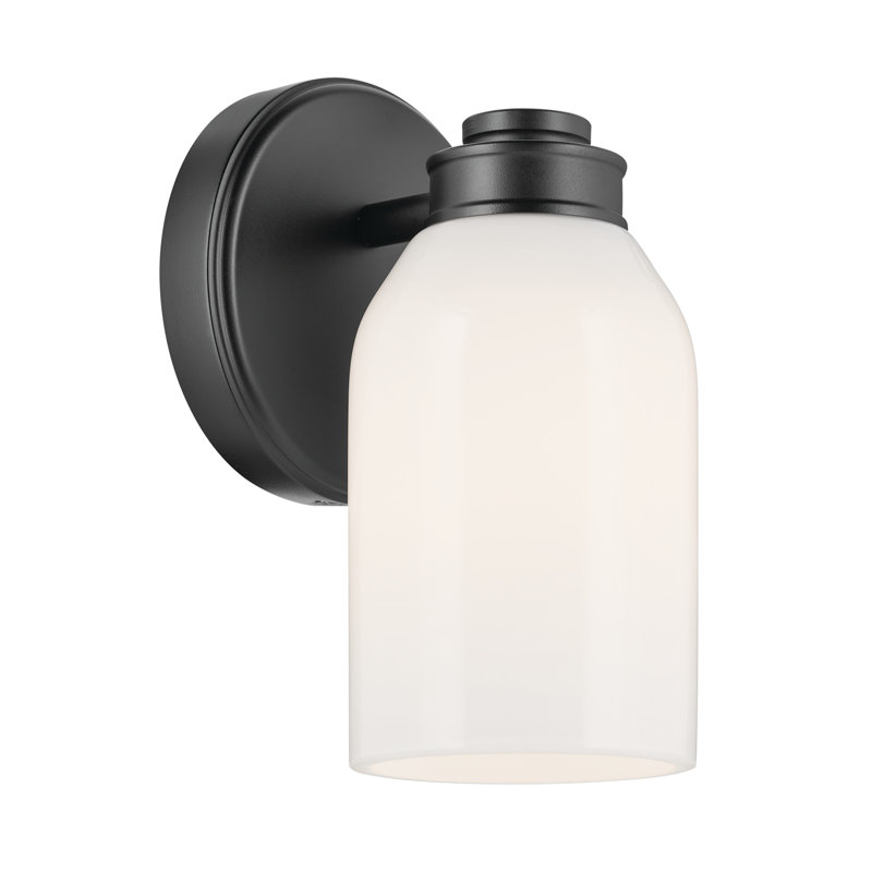 8.25" 1-Light Wall Sconce with White Opal Glass, Satin Black