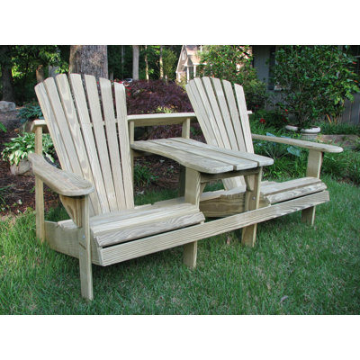 Couple’s Cove Solid Wood Adirondack Double Seater – Built-In Table & Umbrella Hole, Premium Pressure-Treated Pine by Weathercraft