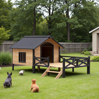 Chien d'extérieur en bois de style chalet de maison de 67 po avec toit en asphalte imperméable surplomb