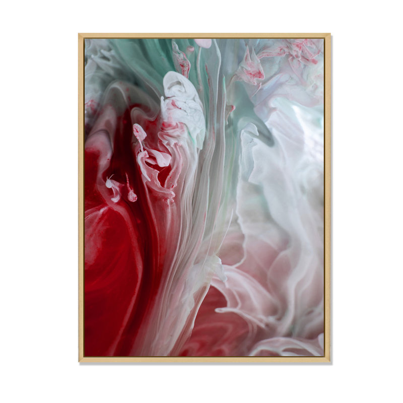 Art mural liquide en rouge et vert - décoration murale moderne en toile, H 40 po x l 30 po x P 1,5 po, Cadre flottant brun