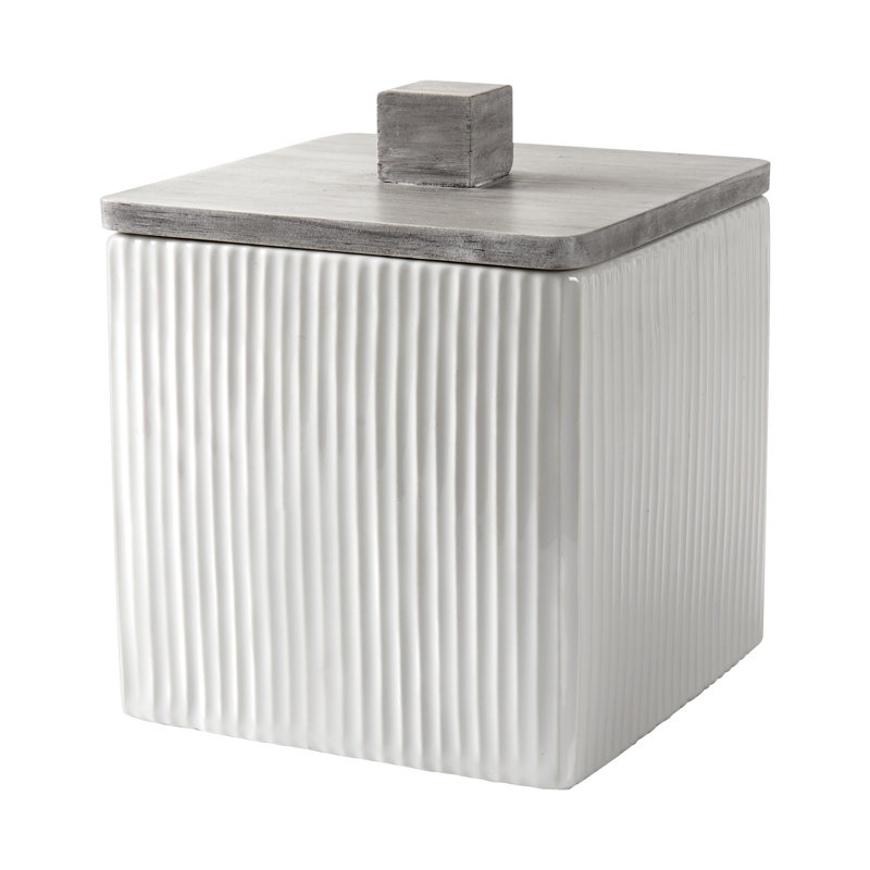 White and Gray Ceramic Bamboo Lid Storage Jar