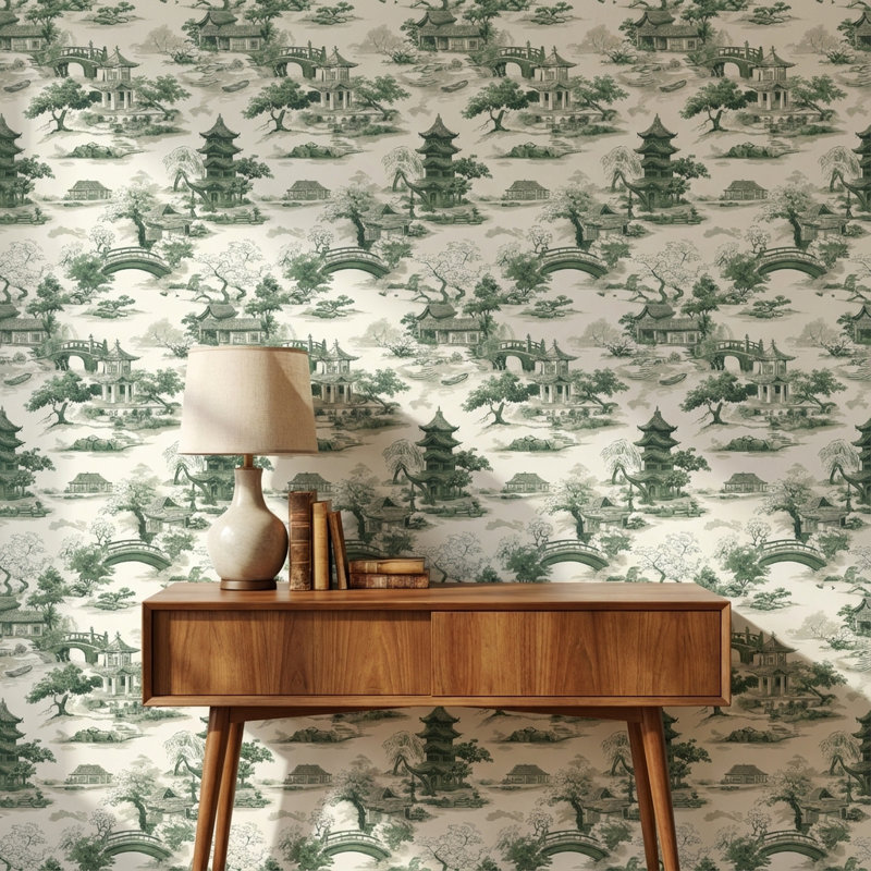 Papier peint Shades Of Green Peaceful Chinoiserie