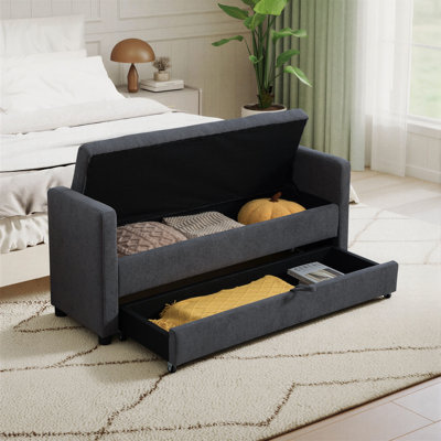 Banc de rangement moderne rembourré, lit de jour capitonné en tissu avec double espace de rangement