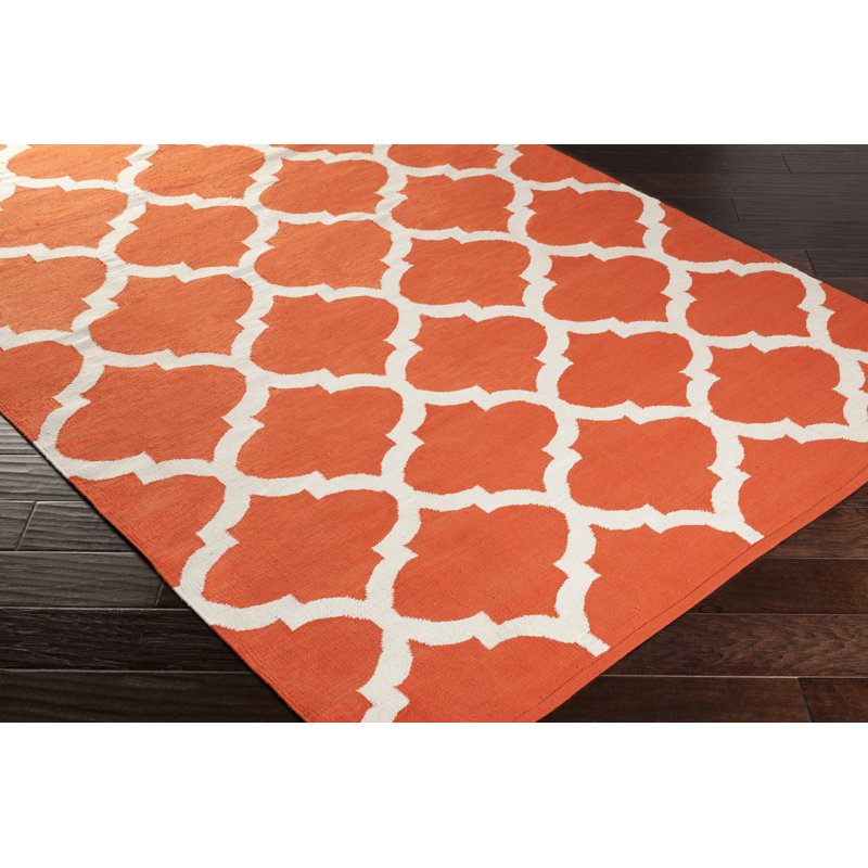Tapis orange en coton tissé à plat à la main Bethy, Rectangle 9 pi x 12 pi