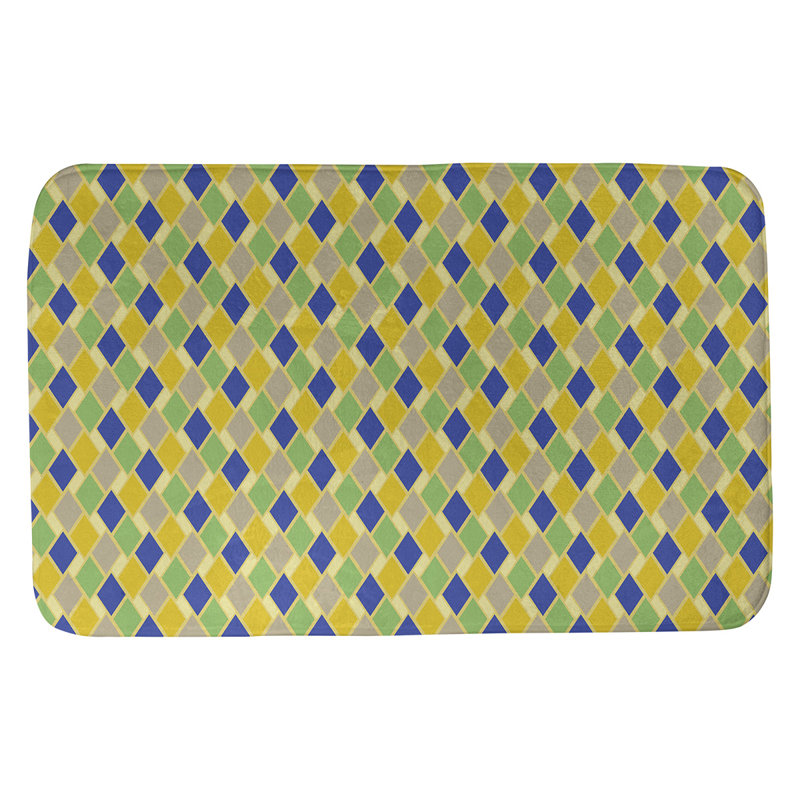 Tapis pour salle de bain rétro diamants Leffel, l 17 po x L 24 po, Jaune / bleu marine