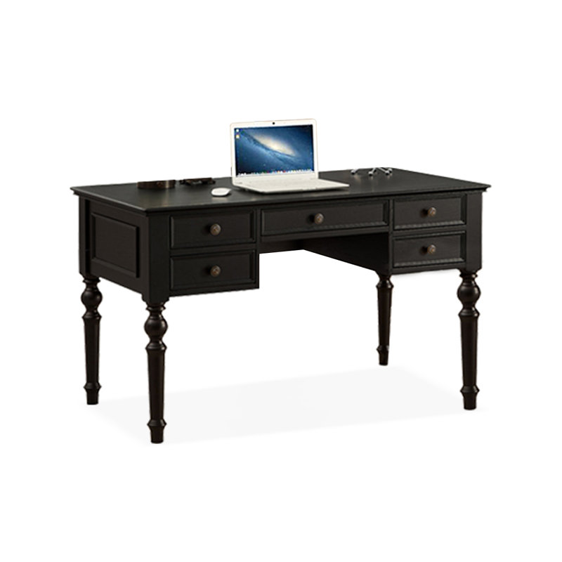 Bureau rectangulaire en bois massif noir avec 5 tiroirs, H 30,71 po x l 62,99 po x P 29,92 po
