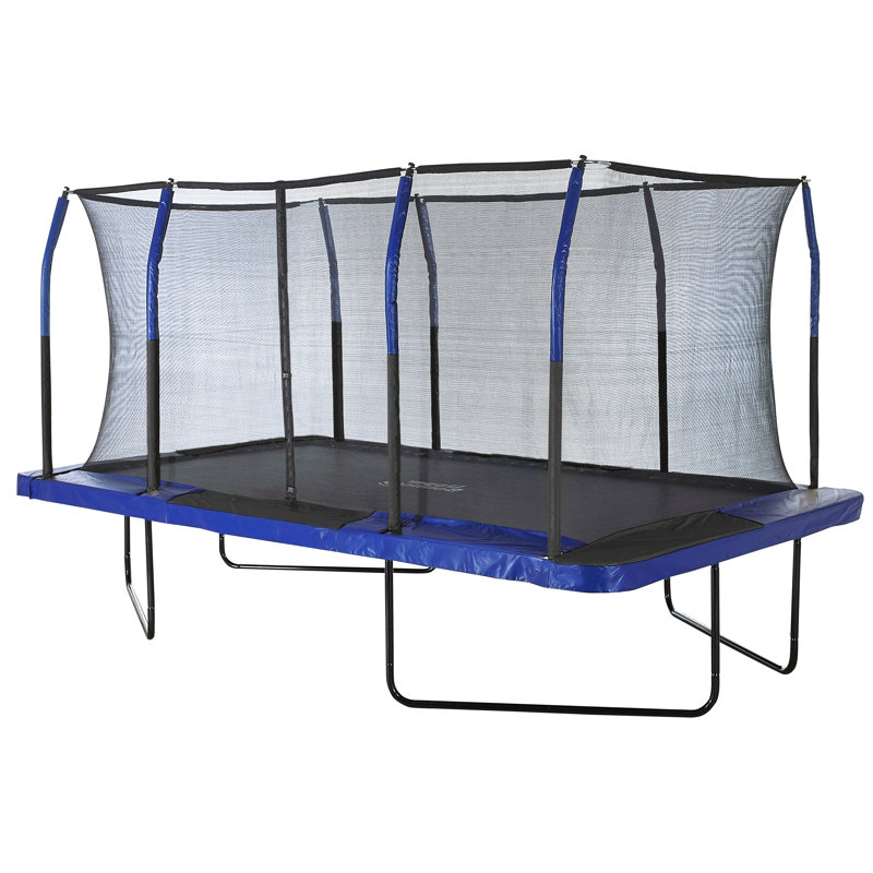 Ensemble de trampoline rectangulaire de style gymnastique 8 pi x 14 pi Machrus Upper Bounce - bleu / noir