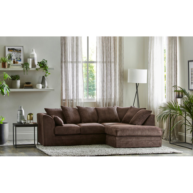 Moana 3 Seater Corduroy Corner Sofa , Right Hand Facing, Chocolate