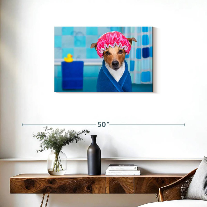 Ketti Terrier dans un bonnet de douche, H 20 po x l 30 po
