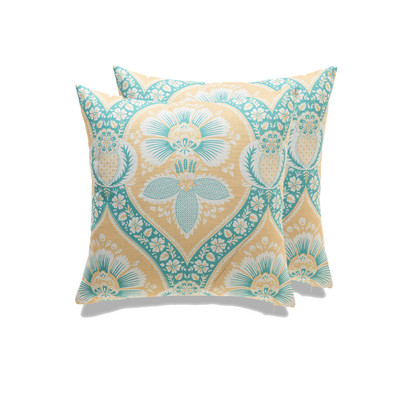 Coussin en lin damassé réversible, Bleu, Polyester