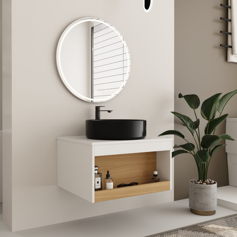 Ensemble de meuble-lavabo simple mural 24 "avec lavabo rond en céramique, Black