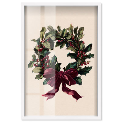 Décoration de Noël rose «Holiday» Laurel II par Art Remedy, cadre noir, 11 x 16