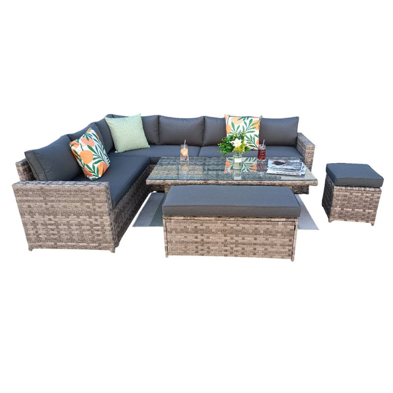 Barcelona Wicker - Person Garden Lounge Set with Cushions, Grey