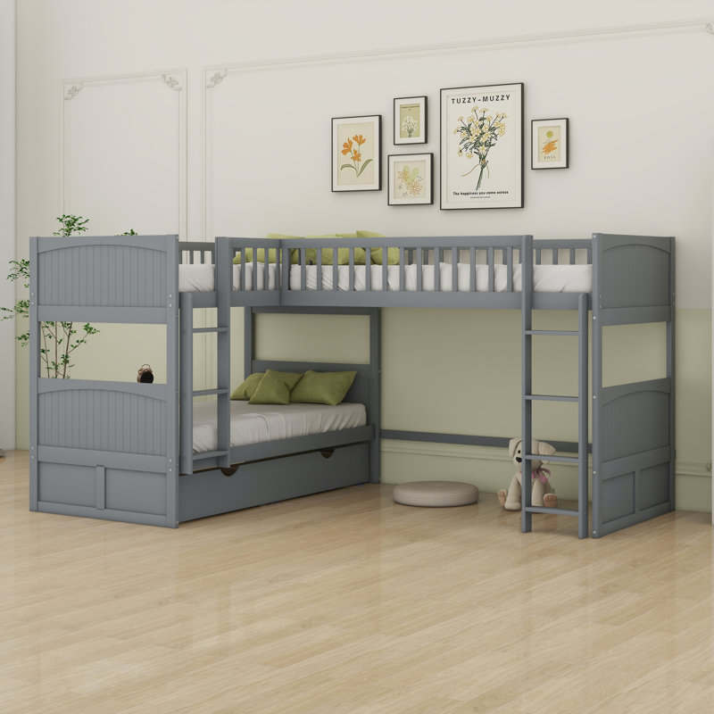 Bunk Bed With A Loft Bed Attached, With Drawers, Grey