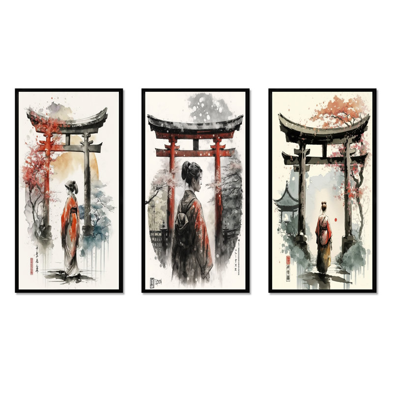 «Asian femelle», 3 pièces sur toile, Noir, H 28 po x l 36 po