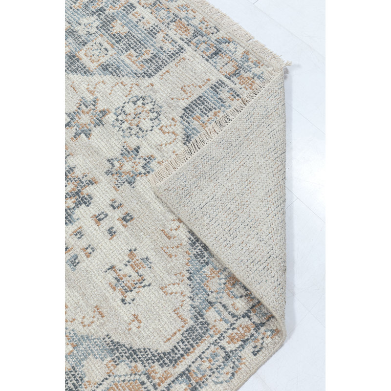 Cornice Classic Double Medallion Hand-Knotted Wool-Cotton Blend Area Rug - Blue