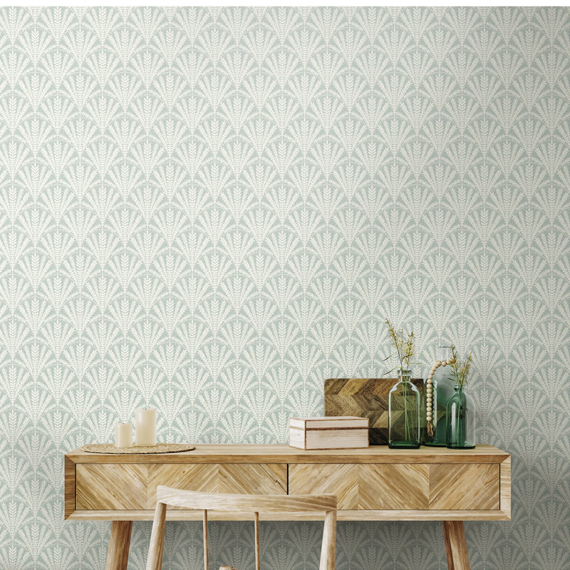 Garden Arch  - Soft Blue 10m Wallpaper, Green