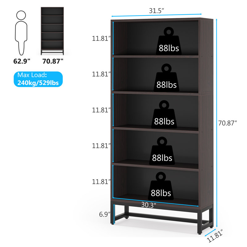 180cm H x 80cm W Standard Bookcase, Sandalwood