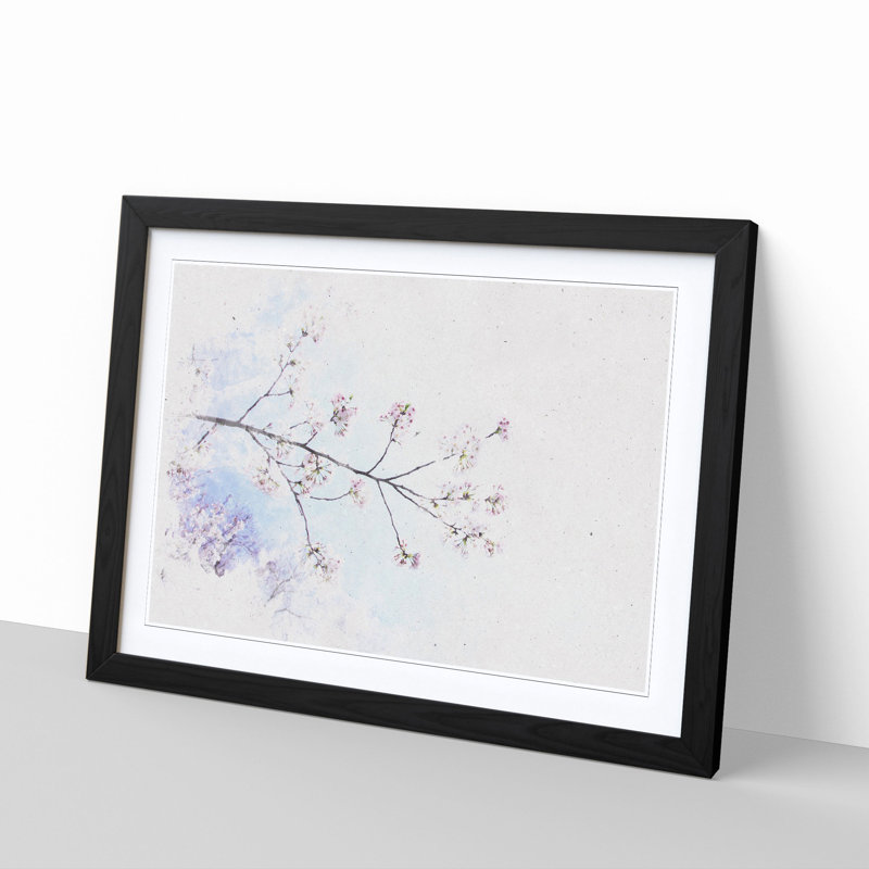 Pink Cherry Blossom Tree in Sunlight - Framed Print, 62cm H x 87cm W x 2cm D, Black Framed