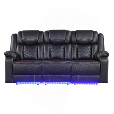 Modern Contemporary LED Power Recliner Sofa Including Cup Holders Made With Wood And Metal Frame In Black