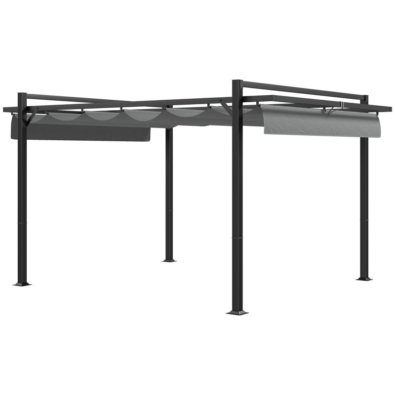 Outsunny 4 x 3m Metal Outdoor Pergola with Retractable Roof, 235cm H x 295cm W x 295cm D, Grey