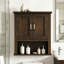 Armoire murale en bois avec portes, armoire à pharmacie au-dessus de la toilette avec tablettes réglables, rangement mural rustique pour salle de bain, cuisine, salon, finition noyer