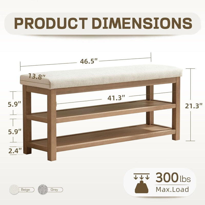 Banc de rangement avec coussin Mid-Century, Light Yellow Wood/White