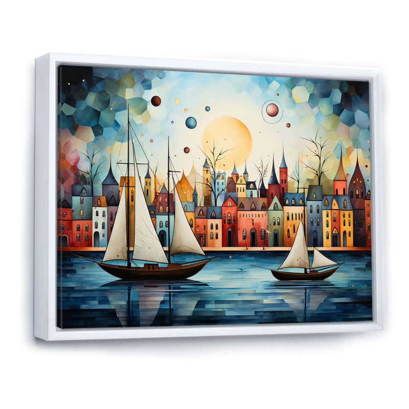 Muirfield Boat Whimsical Sailings II sur impression sur toile, H 16 po x l 32 po x P 1 po, Cadre flottant blanc