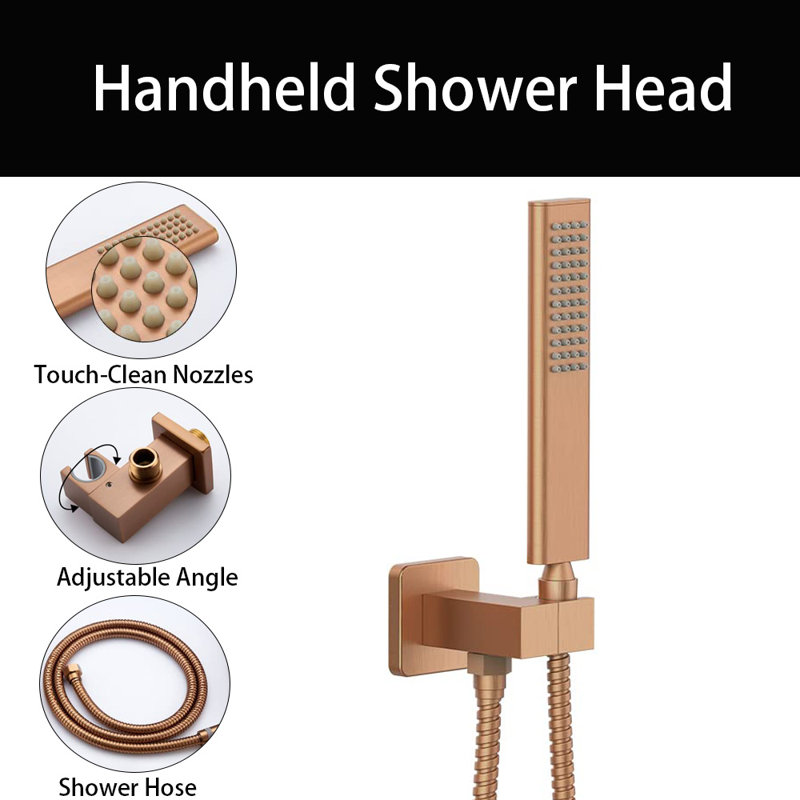 12-Inch Rainfall Shower System With Handheld Combo, Brushed Rose Gold