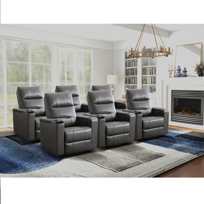 33.1" Wide Modern and Breathable Faux Leather Power Reclining Home Theater Individual Seat with Cup Holder(Set of 6)