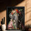«Black Floral Vintage Elephant»: art mural animal bohémien, impressions de style rétro-1862392049