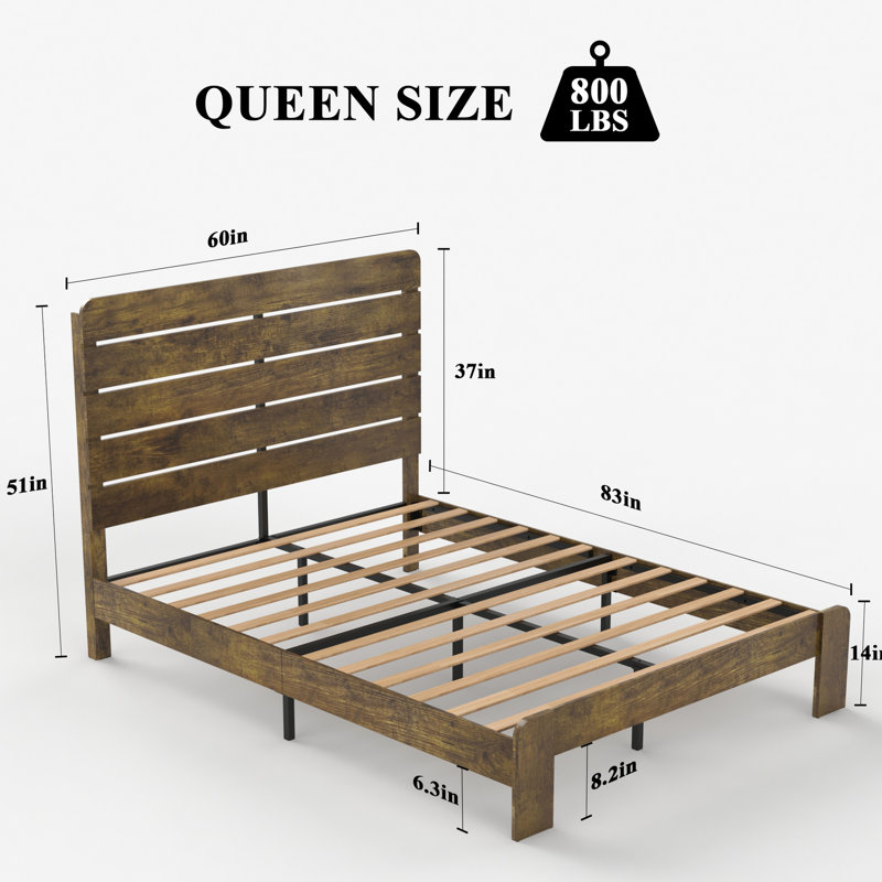Base de lit pour grand lit plateforme en bois brun foncé, avec choix de rangement sous le comptoir généreux, assemblage facile et silencieux, aucun sommier tapissier requis, silencieux, non requis, processus d'assemblage facile, abondant sous