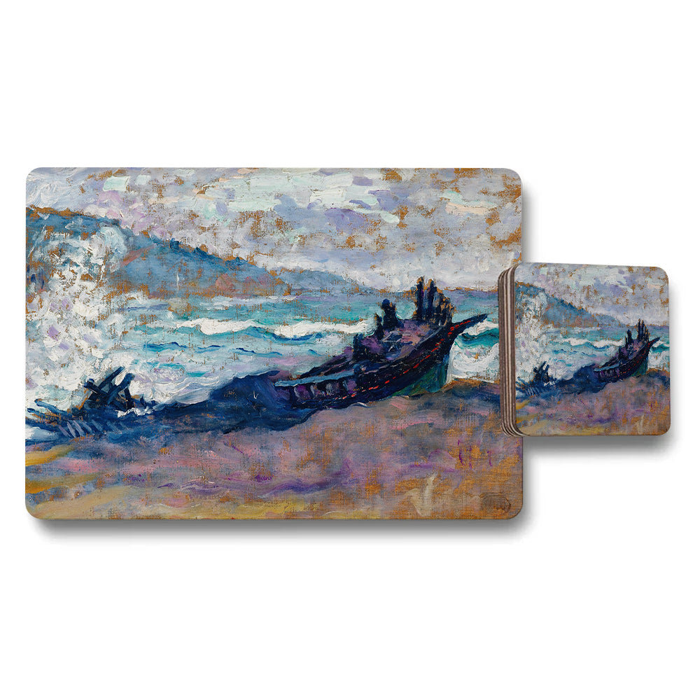 Seascape Boat Scene Placemats And Coasters Set With Ocean Art