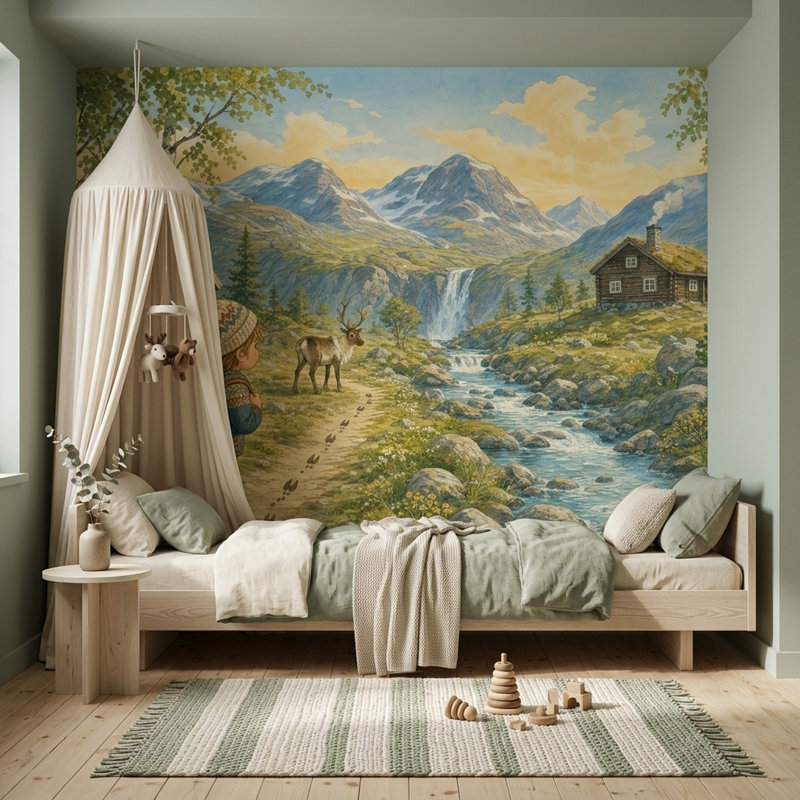 Papier peint mural paysage de montagne, cascade, rivière et ruisseau, 180"x120", Non-Woven Nonpasted