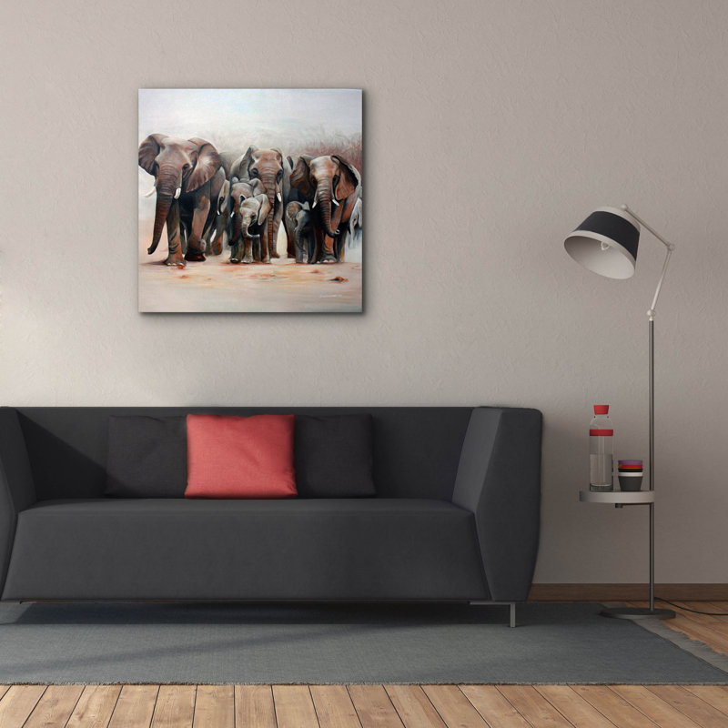  «Herd Of Elephants» par Jennie Smallenbroek, art mural sur toile, 37 po x 37 po, H 37 po x l 37 po