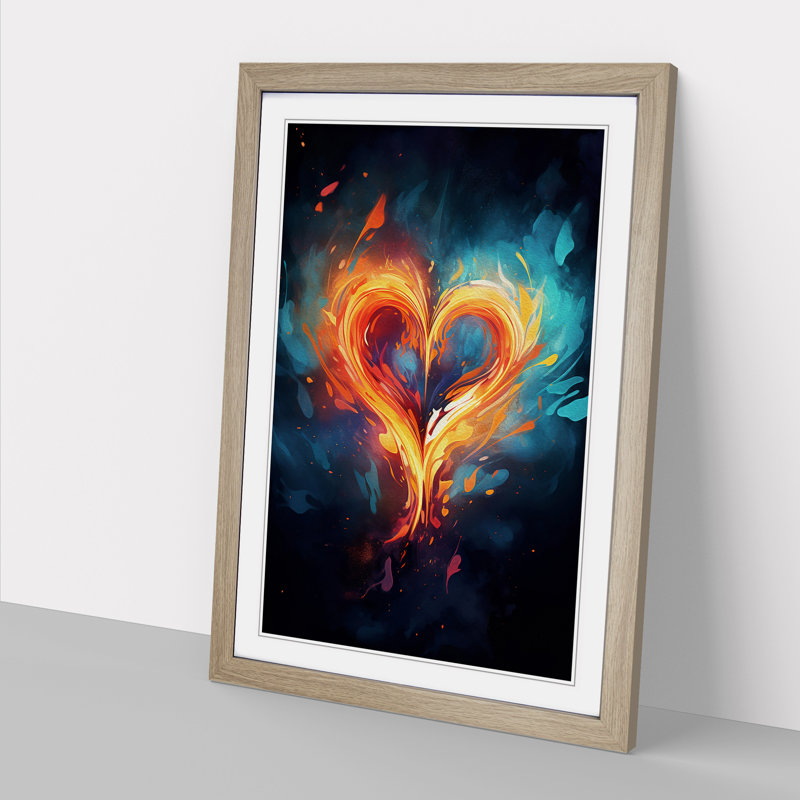 Love Heart Digital - Single Picture Frame Print on Wood, 34cm H x 25cm W x 2cm D, Oak Framed