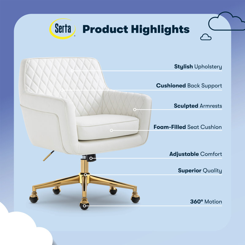 Ashleigh Swivel Office Chair, Gold, White Bonded Leather