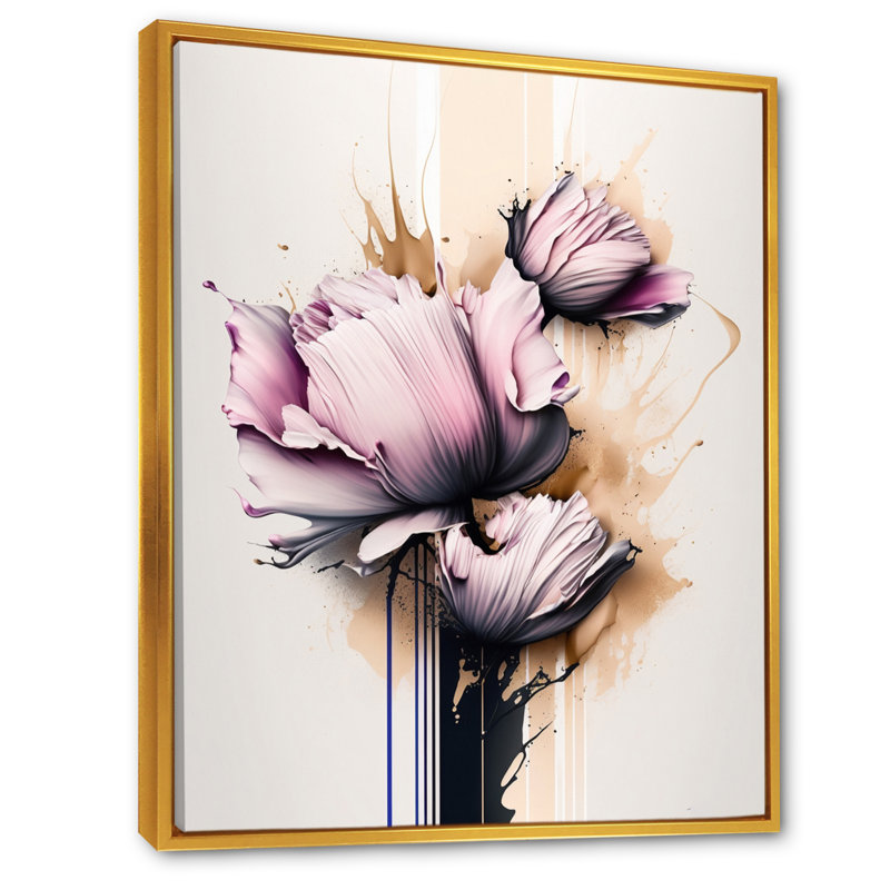 Fleur de pivoine rose sur toile abstraite, impression sur toile, H 32 po x l 16 po x P 1 po, Cadre flottant doré