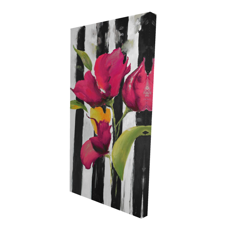 Fleurs sur rayures noires et blanches - Formes illustratives de formes