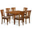 Ensemble de table de salle à manger 7 pièces composé d'une table rectangulaire avec rallonge papillon et 6 chaises en lin, brun-1177504199-1127928710