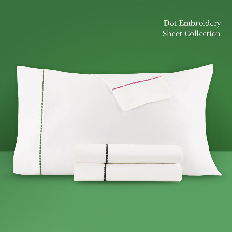 Dot 100% Cotton Standard Sheet Set, White/Green , King Sheet Set