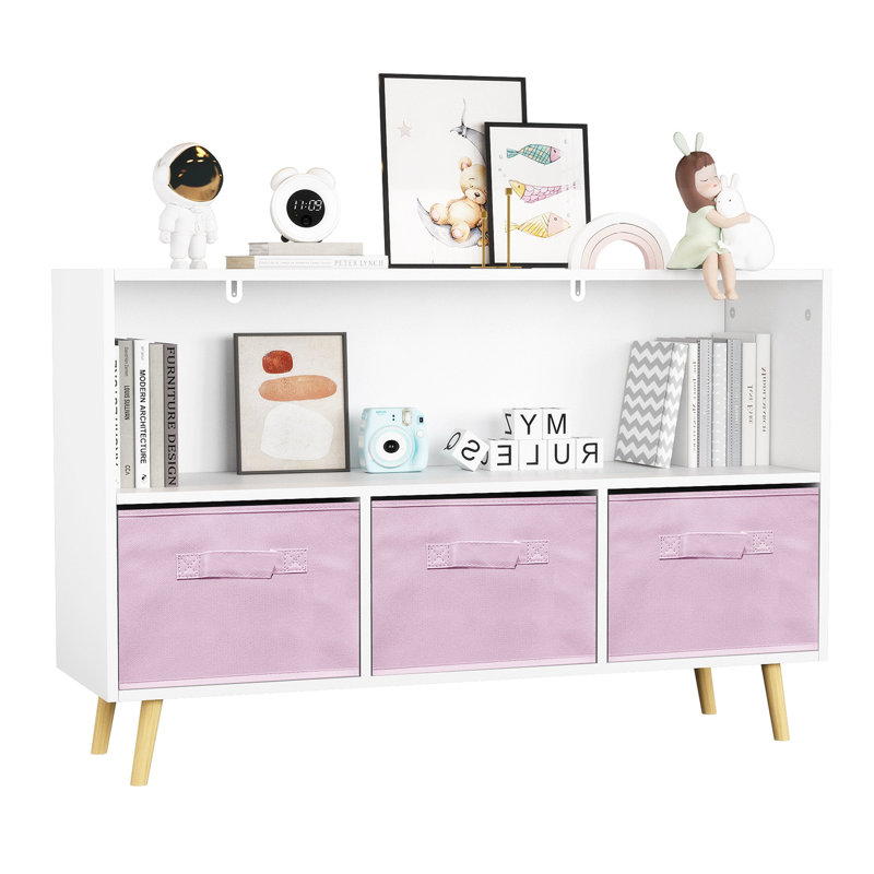 35.41'' Toy Box Toy Chest Kids Toy Storage Lego Storage Toy Storage for Living Room Toy Organizer, White/Pink