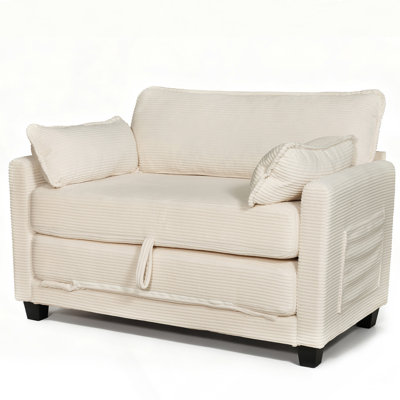 2-in-1 Convertible Corduroy Sofa Bed, 2-Seater Two-Form Switch Loveseat Sleeper Sofa with Side Storage, High-Rebound Sponge & Solid Wood Composite Frame, Easy Assembly for Home Living Room/Study.